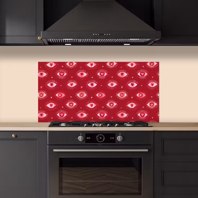 Ogen - Patroon - Roze - Donkerrood keuken achterwand spatscherm middel 899 -sfeer1