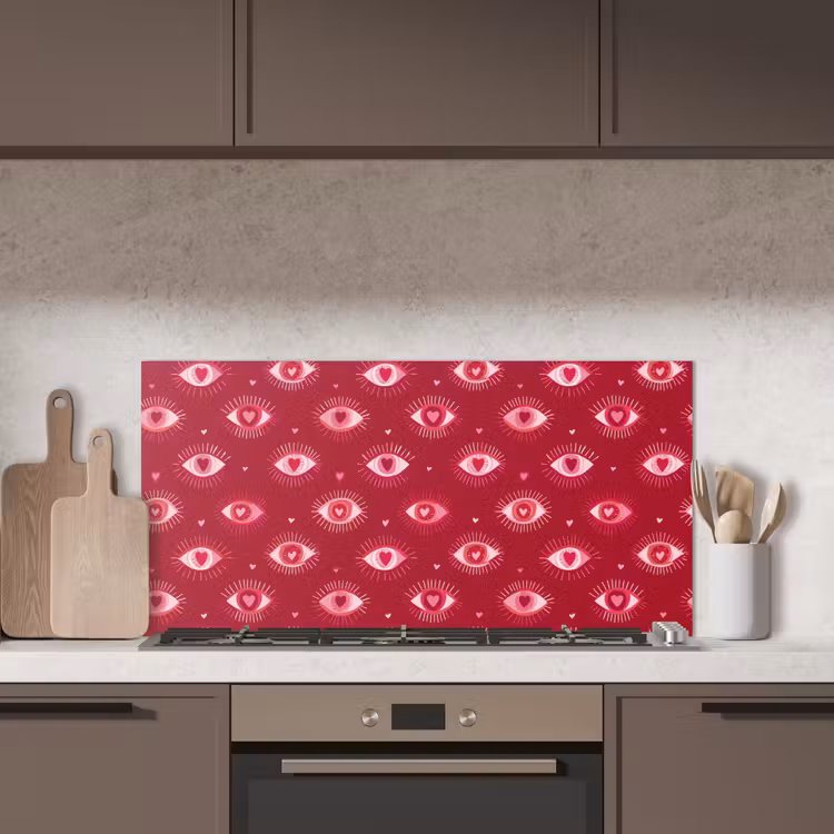 Ogen - Patroon - Roze - Donkerrood keuken achterwand spatscherm middel 899 -sfeer2