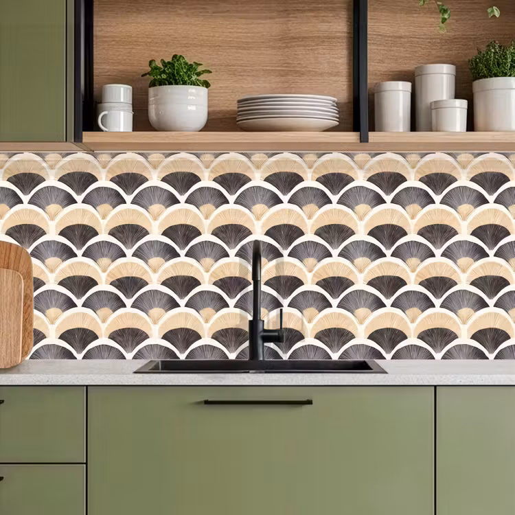 Waaier - Patroon - Zwart - Beige keuken achterwand 2 middel 871 -sfeer3
