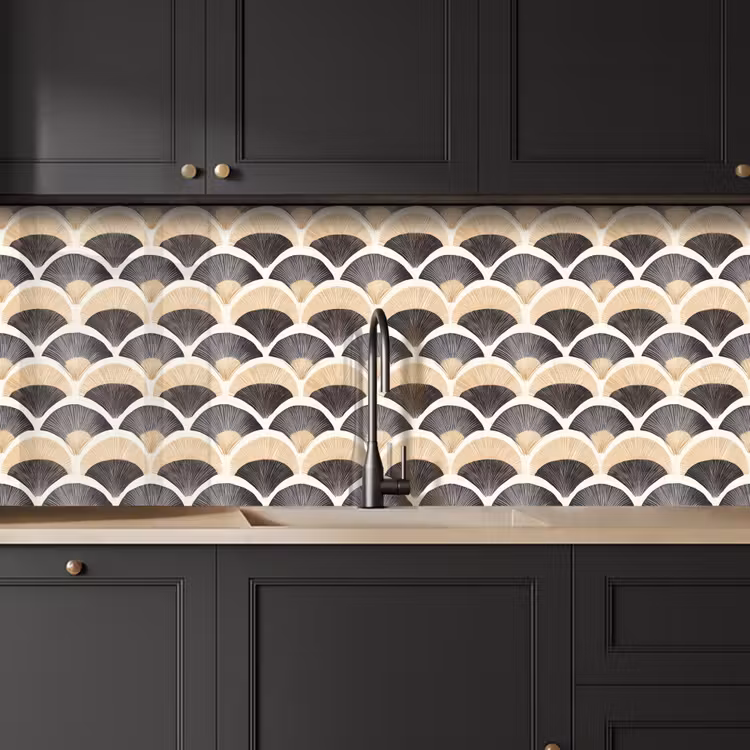 Waaier - Patroon - Zwart - Beige keuken achterwand 2 middel 871 -sfeer1
