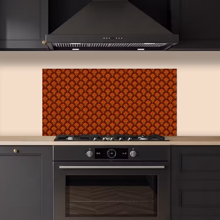 Waaiers - Art Deco - Botanisch - Roestbruin - Oranje keuken achterwand spatscherm middel 899 -sfeer1