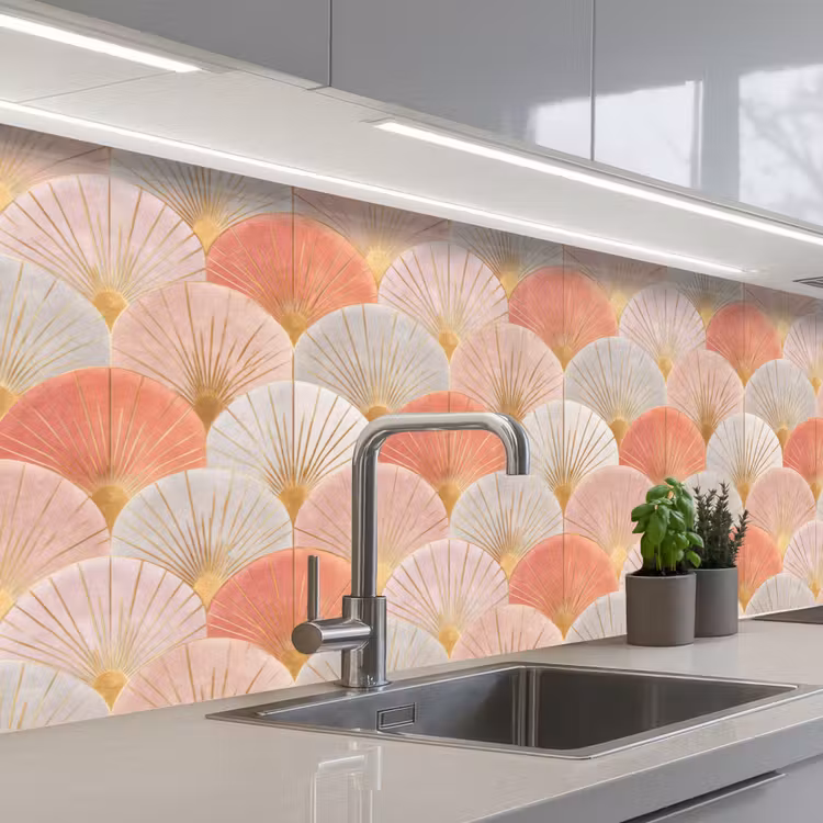 Waaiers - Goud - Roze keuken achterwand 2 groot 857 -3d_schuin