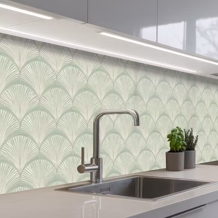 Waaiers - Patroon - Groen keuken achterwand 2 groot 857 -3d_schuin