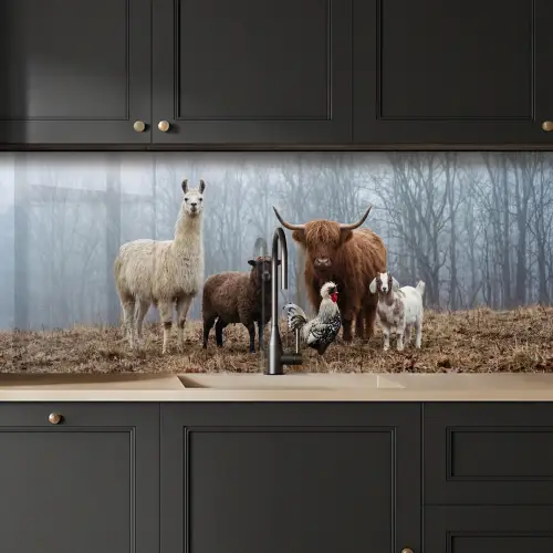 Boerderijdieren - Groep - Mist - Natuur - Rustiek keuken achterwand 2 middel -sfeer1