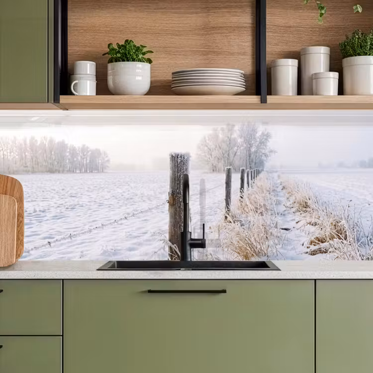 Hek - Sneeuw - Mist - Platteland - Nostalgisch keuken achterwand 2 middel -sfeer3