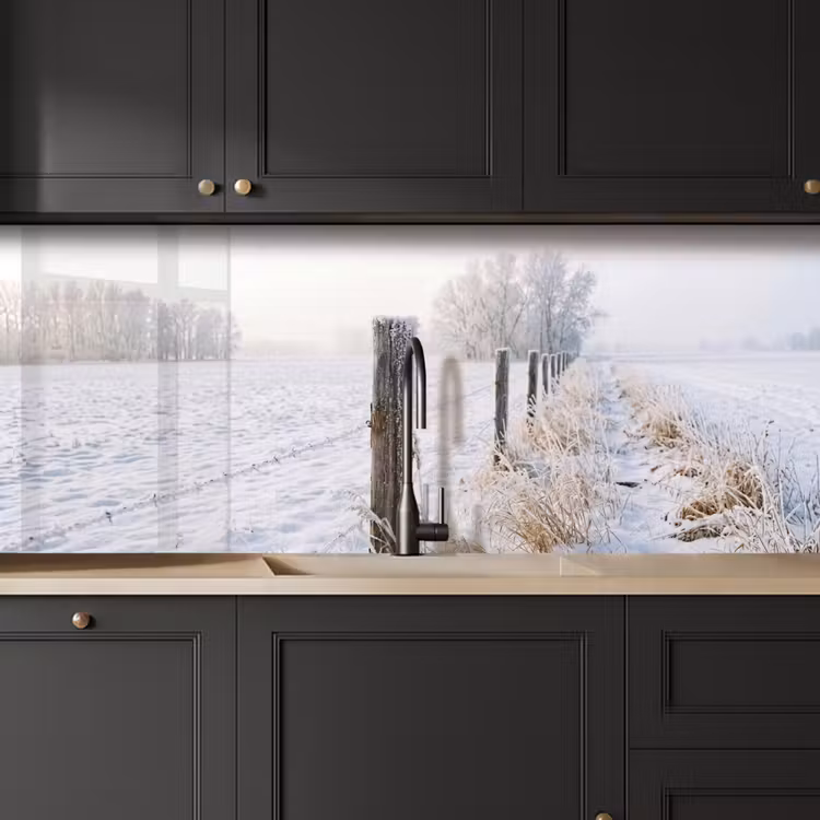 Hek - Sneeuw - Mist - Platteland - Nostalgisch keuken achterwand 2 middel -sfeer1