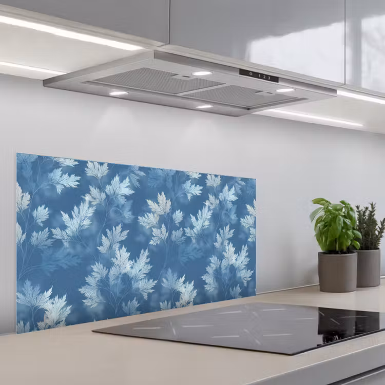 Varen - Botanisch - Patroon - Grijsblauw keuken achterwand spatscherm middel 899 -3d_schuin