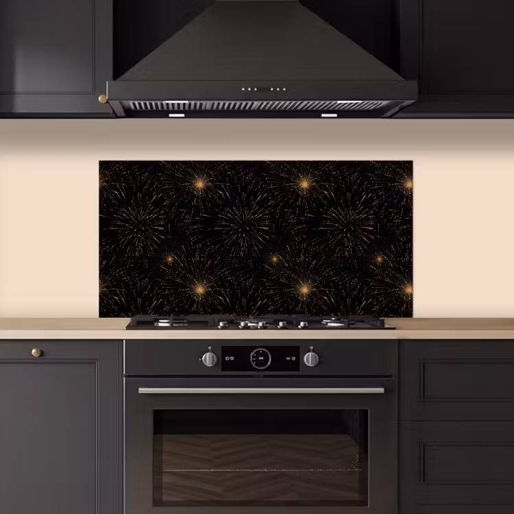 Vuurwerk - Patroon - Feestelijk - Goud - Zwart keuken achterwand spatscherm middel 899 -sfeer1