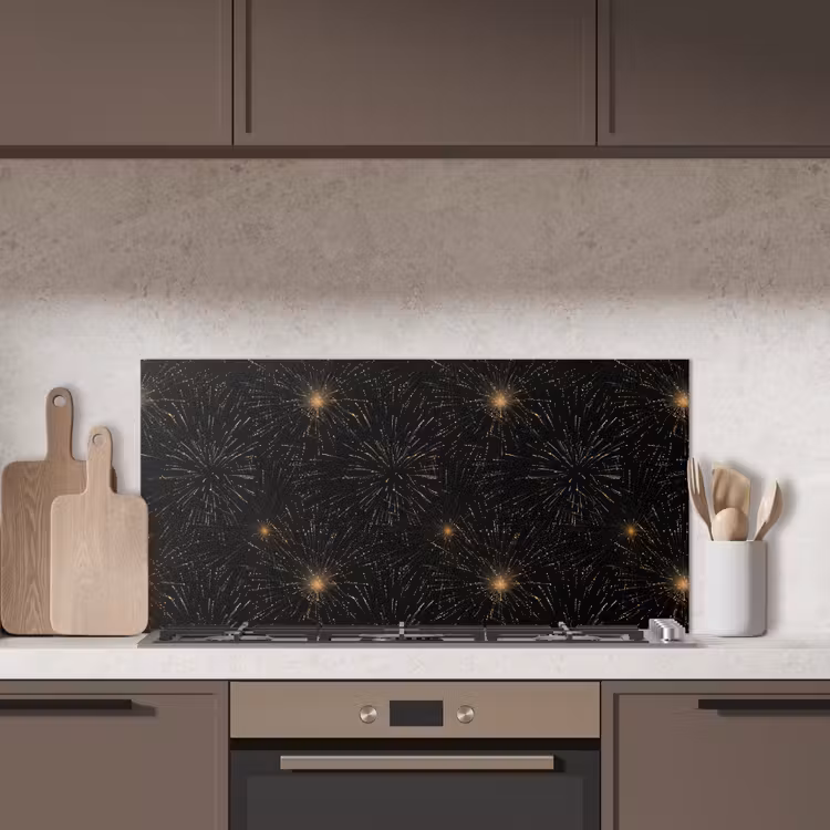 Vuurwerk - Patroon - Feestelijk - Goud - Zwart keuken achterwand spatscherm middel 899 -sfeer2