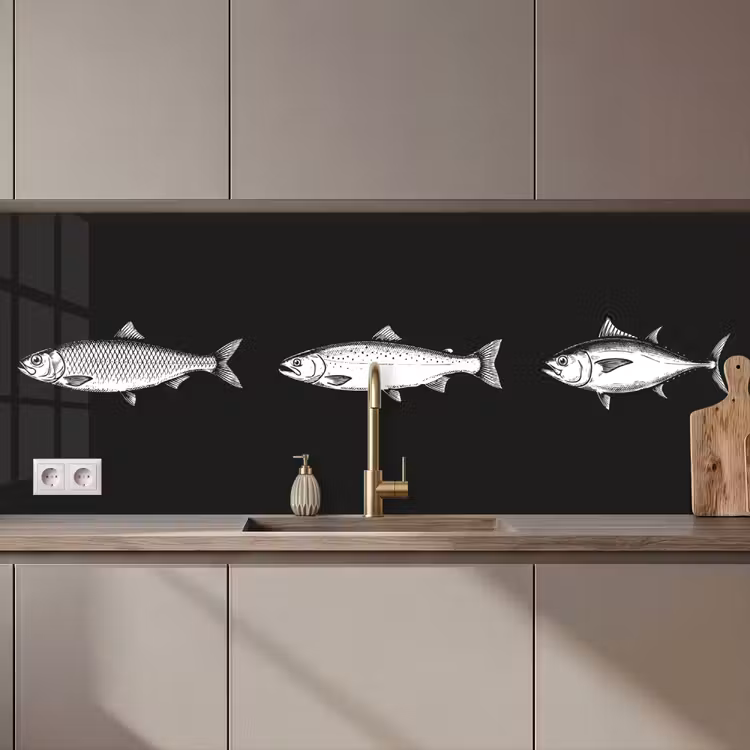 Vissen - Zwart - Wit keuken achterwand 2 middel zz_3dshopping