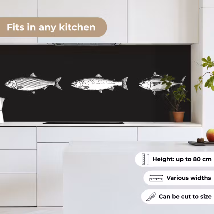 Vissen - Zwart - Wit keuken achterwand 2 middel -sfeer4_UK
