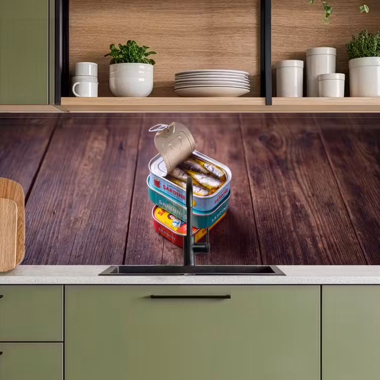 Kitchen Wall Splashback - Fish - Cans - Kitchen - Vis - Blikjes - Keuken keuken achterwand 2 middel