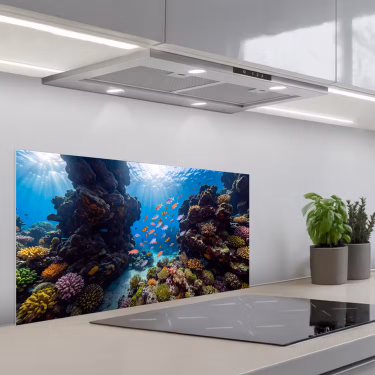 Vis - Koraalrif - Onderwater - Levendig - Blauw keuken achterwand spatscherm middel -3d_schuin