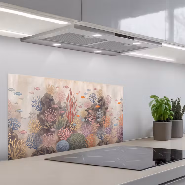 Vis - Koraalrif - Onderwaterwereld - Illustratie keuken achterwand spatscherm middel -3d_schuin