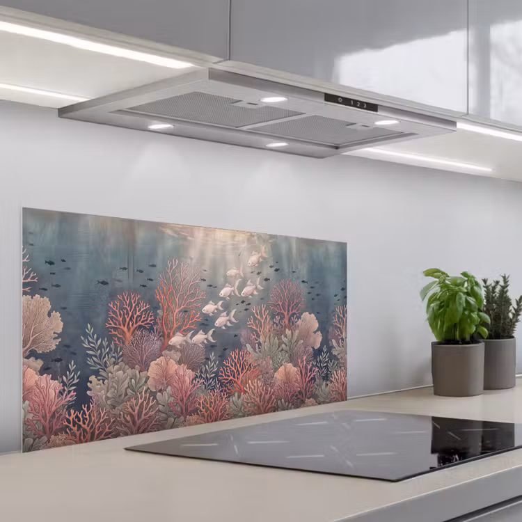 Vis - Koraal - Onderwater - Illustratie - Vintage keuken achterwand spatscherm middel -3d_schuin