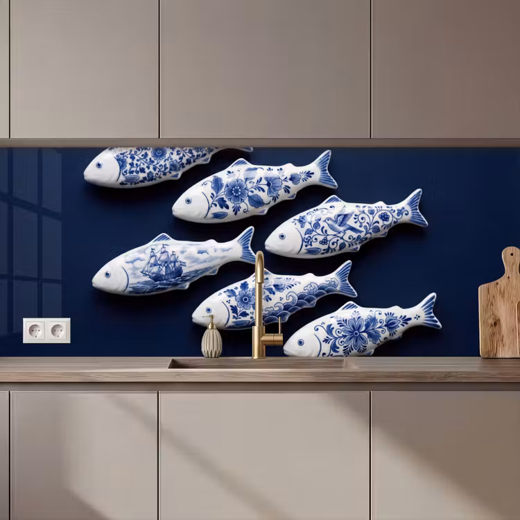 Vissen - Delfts - Blauw - Keramiek keuken achterwand 2 middel zz_3dshopping