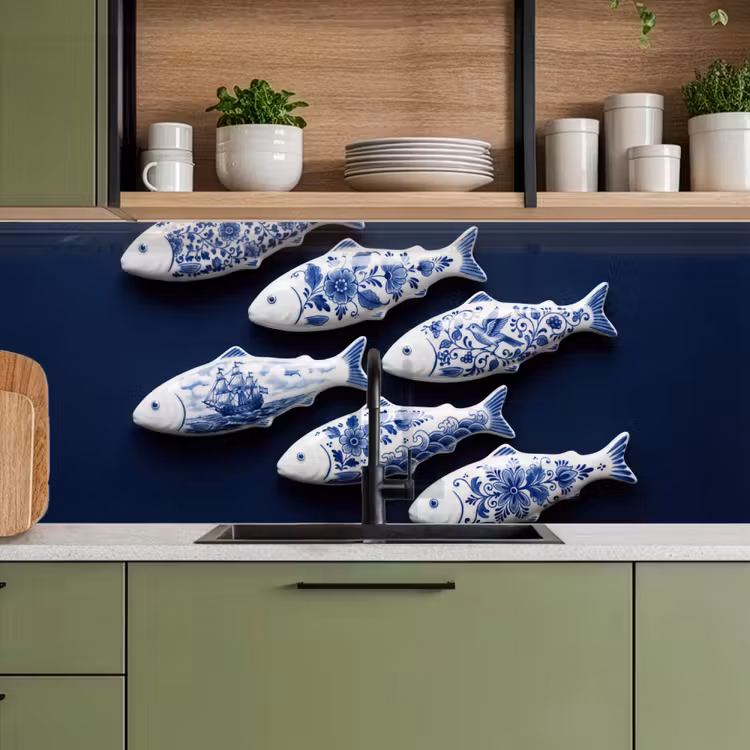 Vissen - Delfts - Blauw - Keramiek keuken achterwand 2 middel -sfeer3