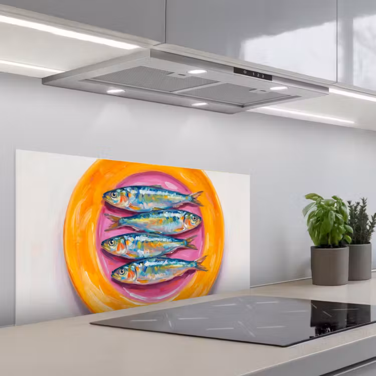 Vis - Vier - Eten - Modern - Kleurrijk keuken achterwand spatscherm middel -3d_schuin