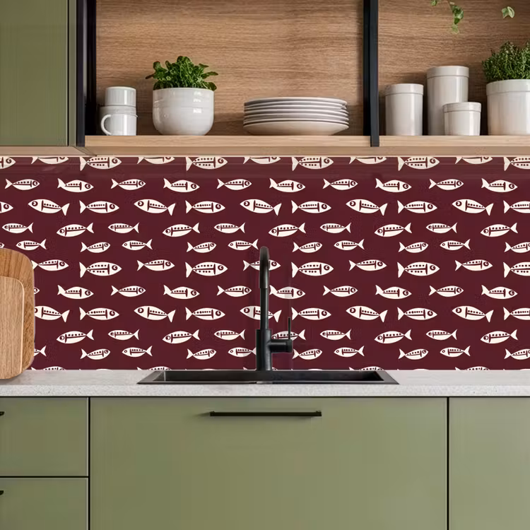 Vissen - Grafisch - Patroon - Donker keuken achterwand 2 middel 871 -sfeer3