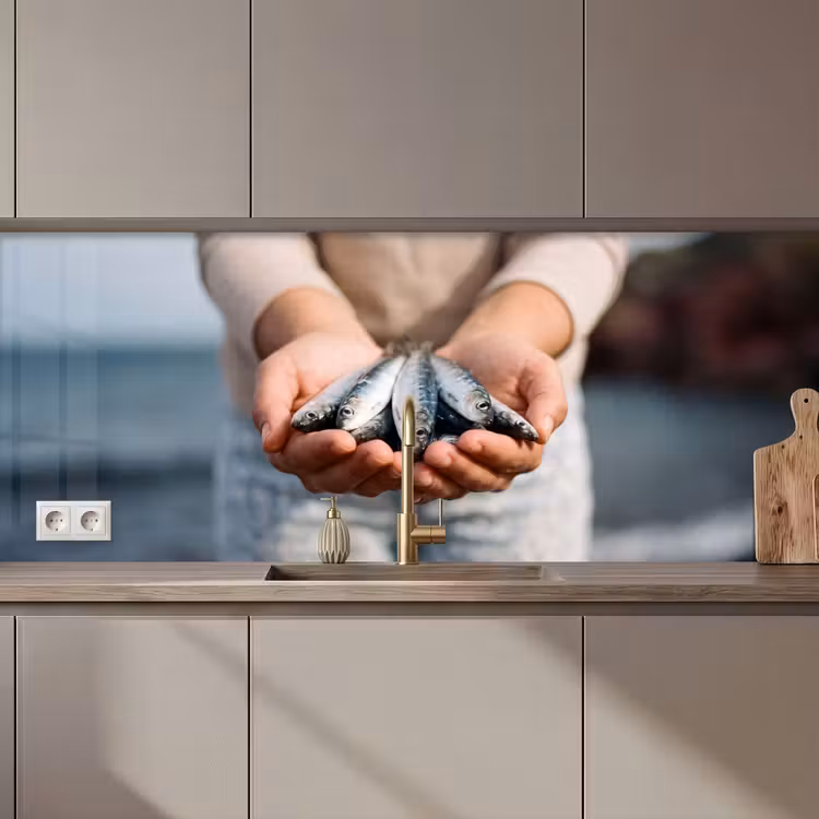 Kitchen Wall Splashback - Fish - Hands - Nature - Vis - Handen - Natuur keuken achterwand 2 middel zz_3dshopping
