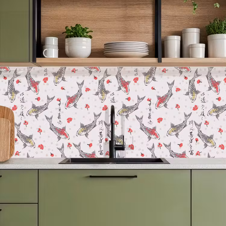 Vis - Koi - Bloemen - Patronen keuken achterwand 2 middel 871 -sfeer3