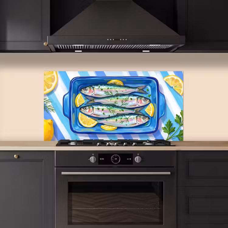 Vis - Citroen - Kruiden - Eten - Blauw keuken achterwand spatscherm middel -sfeer1