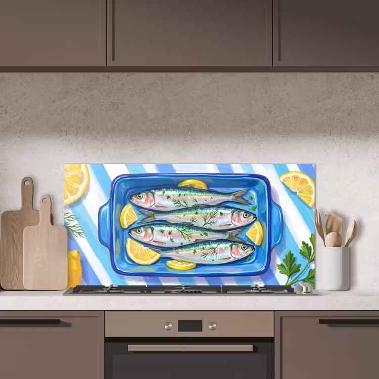 Vis - Citroen - Kruiden - Eten - Blauw keuken achterwand spatscherm middel -sfeer2