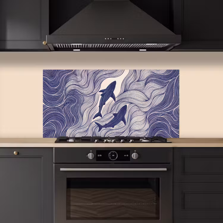 Vis - Oceaan - Lijntekening - Blauw - Dieren keuken achterwand spatscherm middel -sfeer1