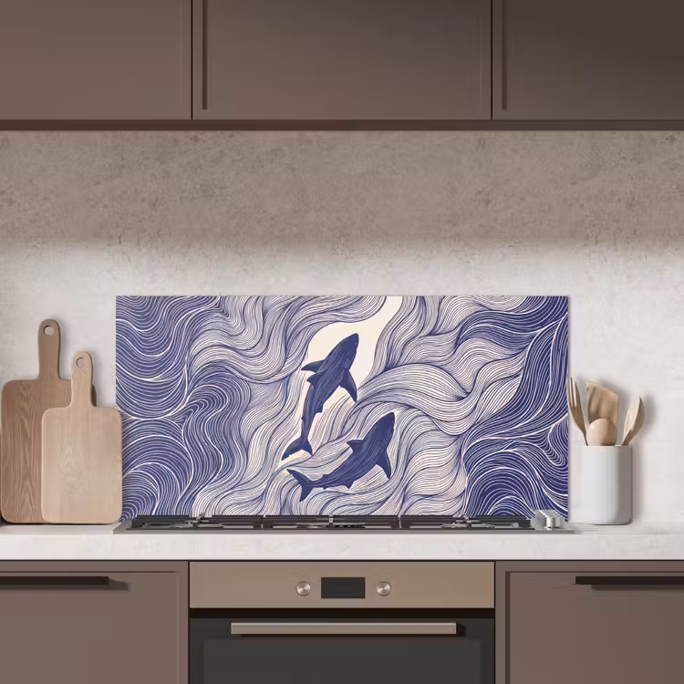Vis - Oceaan - Lijntekening - Blauw - Dieren keuken achterwand spatscherm middel -sfeer2