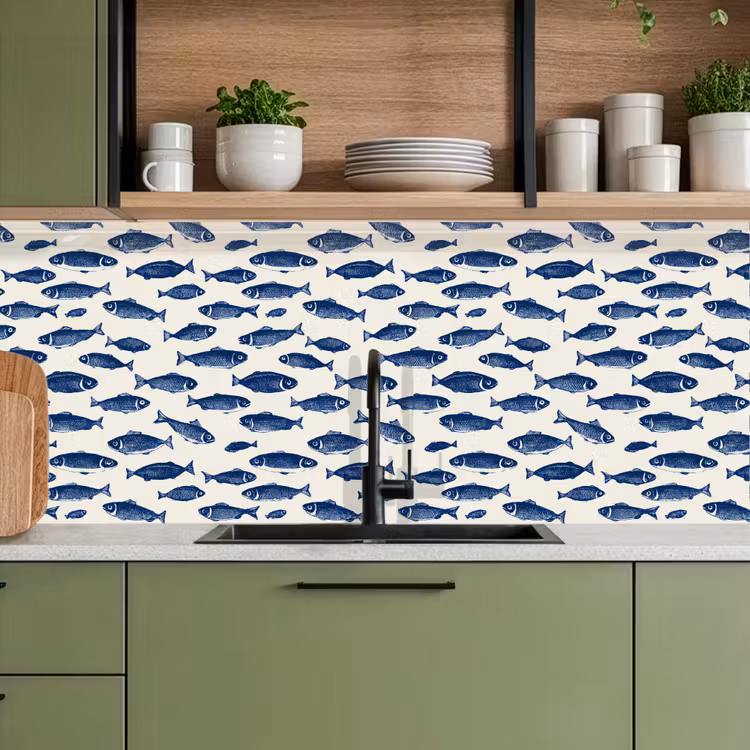 Vissen - Patroon - Blauw - Wit keuken achterwand 2 middel 871 -sfeer3