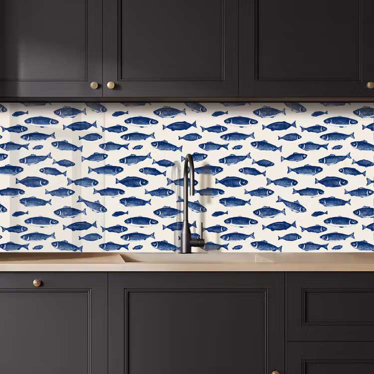 Vissen - Patroon - Blauw - Wit keuken achterwand 2 middel 871 -sfeer1