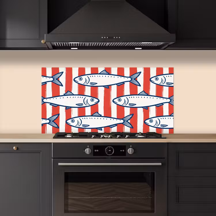 Vis - Patroon - Strepen - Illustratie - Rood keuken achterwand spatscherm middel -sfeer1