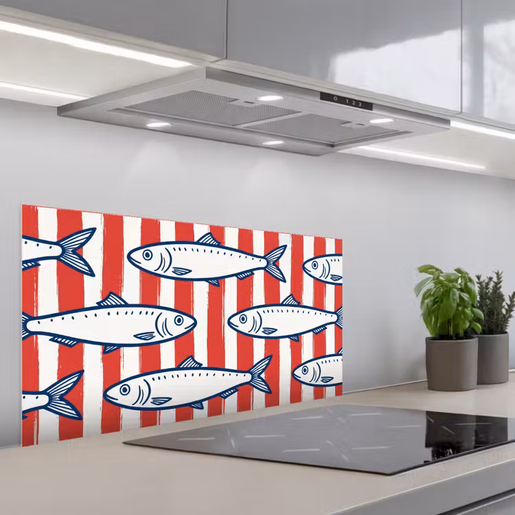 Vis - Patroon - Strepen - Illustratie - Rood keuken achterwand spatscherm middel -3d_schuin