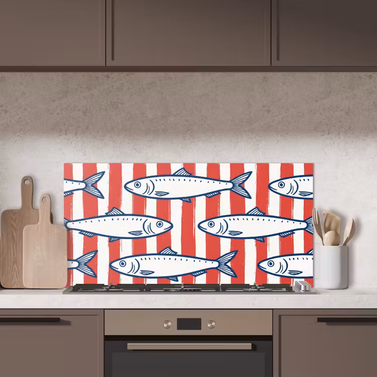 Vis - Patroon - Strepen - Illustratie - Rood keuken achterwand spatscherm middel -sfeer2