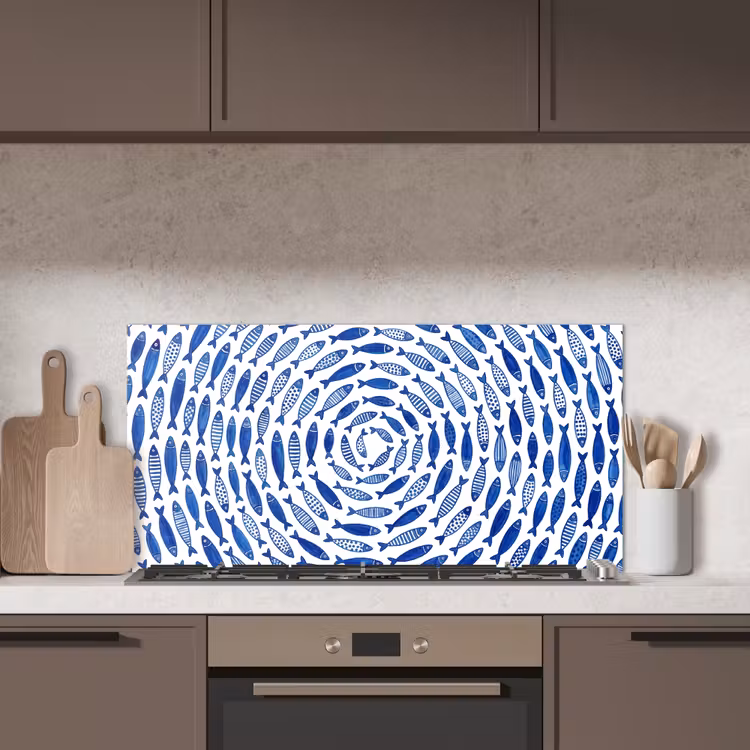 Vis - Patroon - Onderwater - Abstract - Blauw keuken achterwand spatscherm middel -sfeer2