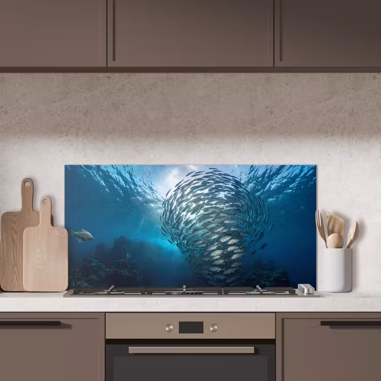 Vis - School - Oceaan - Natuur - Blauw keuken achterwand spatscherm middel -sfeer2