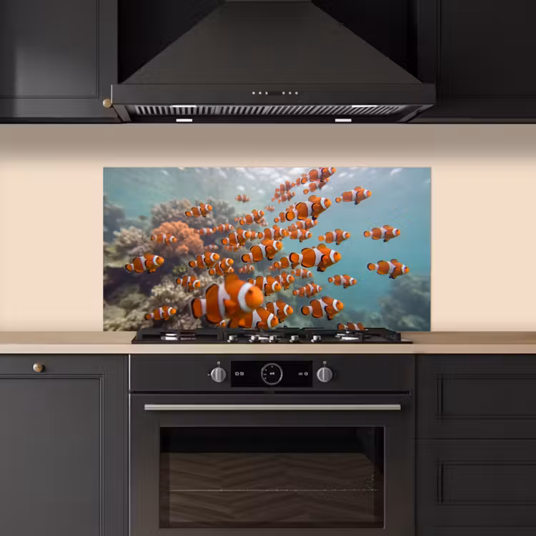 Vis - School - Onderwater - Dieren - Oranje keuken achterwand spatscherm middel -sfeer1
