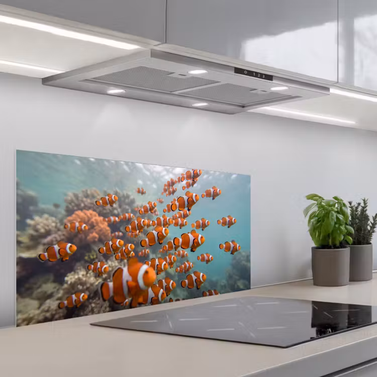 Vis - School - Onderwater - Dieren - Oranje keuken achterwand spatscherm middel -3d_schuin