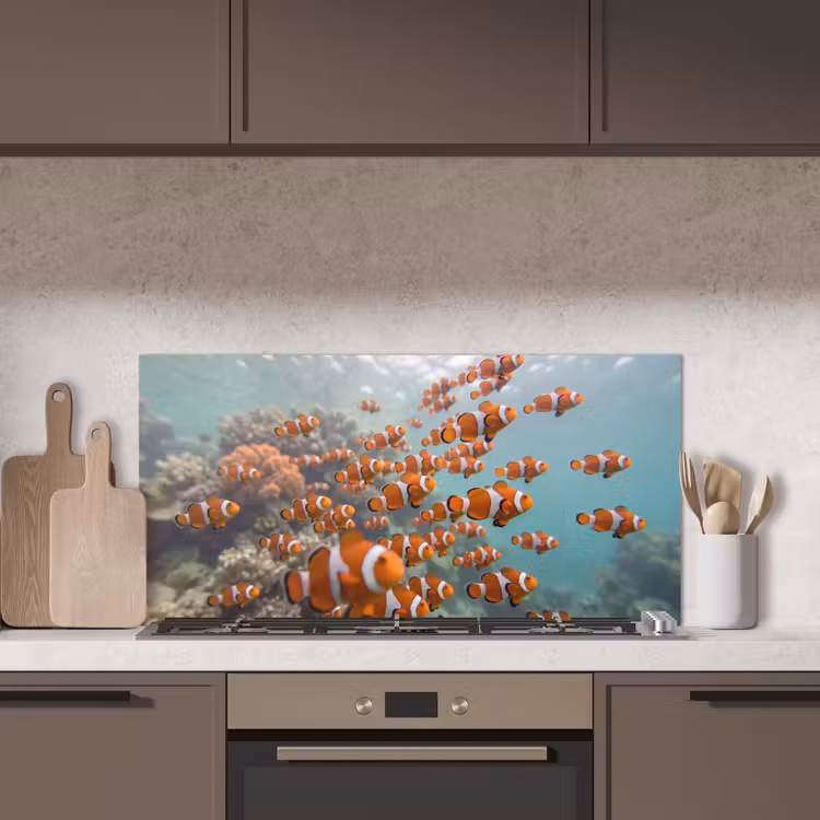 Vis - School - Onderwater - Dieren - Oranje keuken achterwand spatscherm middel -sfeer2
