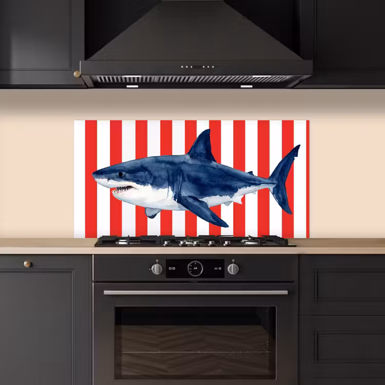 Vis - Haai - Zee - Illustratie - Blauw keuken achterwand spatscherm middel -sfeer1