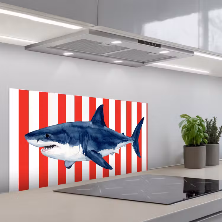 Vis - Haai - Zee - Illustratie - Blauw keuken achterwand spatscherm middel -3d_schuin