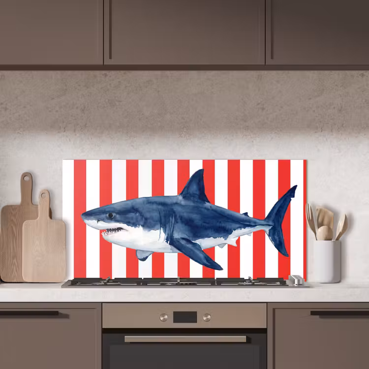 Vis - Haai - Zee - Illustratie - Blauw keuken achterwand spatscherm middel -sfeer2