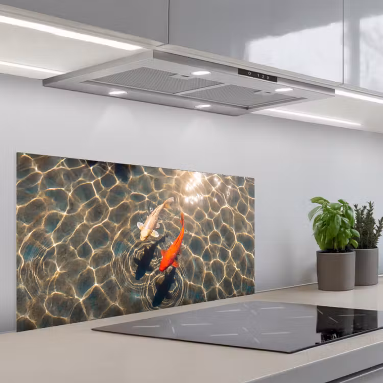 Vis - Water - Dieren - Oranje - Goud keuken achterwand spatscherm middel -3d_schuin