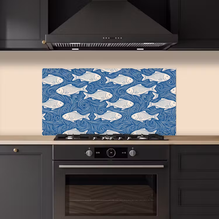Vis - Water - Patroon - Grafisch - Blauw keuken achterwand spatscherm middel -sfeer1