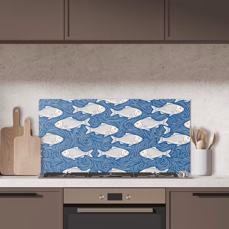 Vis - Water - Patroon - Grafisch - Blauw keuken achterwand spatscherm middel -sfeer2