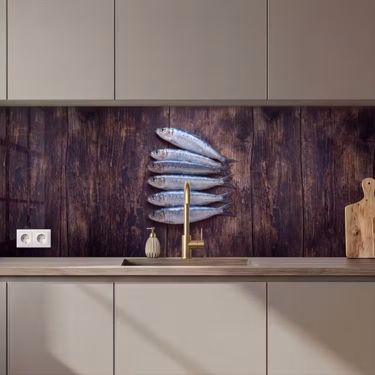 Kitchen Wall Splashback - Fish - Wood - Food - Vis - Hout - Eten keuken achterwand 2 middel zz_3dshopping