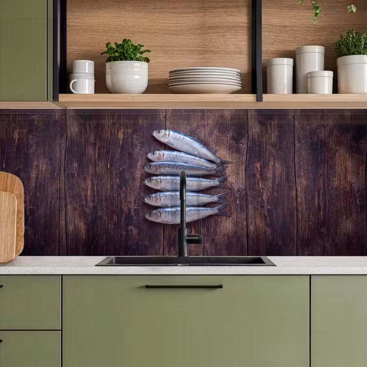 Kitchen Wall Splashback - Fish - Wood - Food - Vis - Hout - Eten keuken achterwand 2 middel