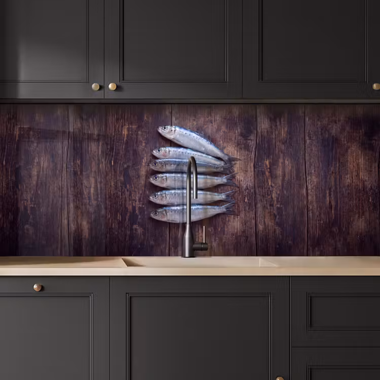 Kitchen Wall Splashback - Fish - Wood - Food - Vis - Hout - Eten keuken achterwand 2 middel