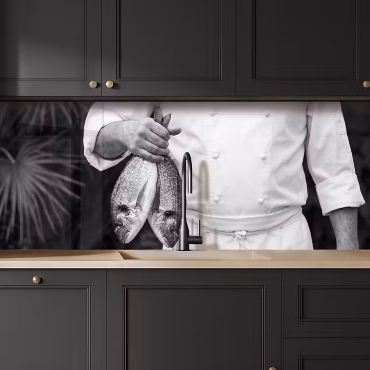 Vissen - Chef - Zwart - Wit keuken achterwand 2 middel -sfeer1