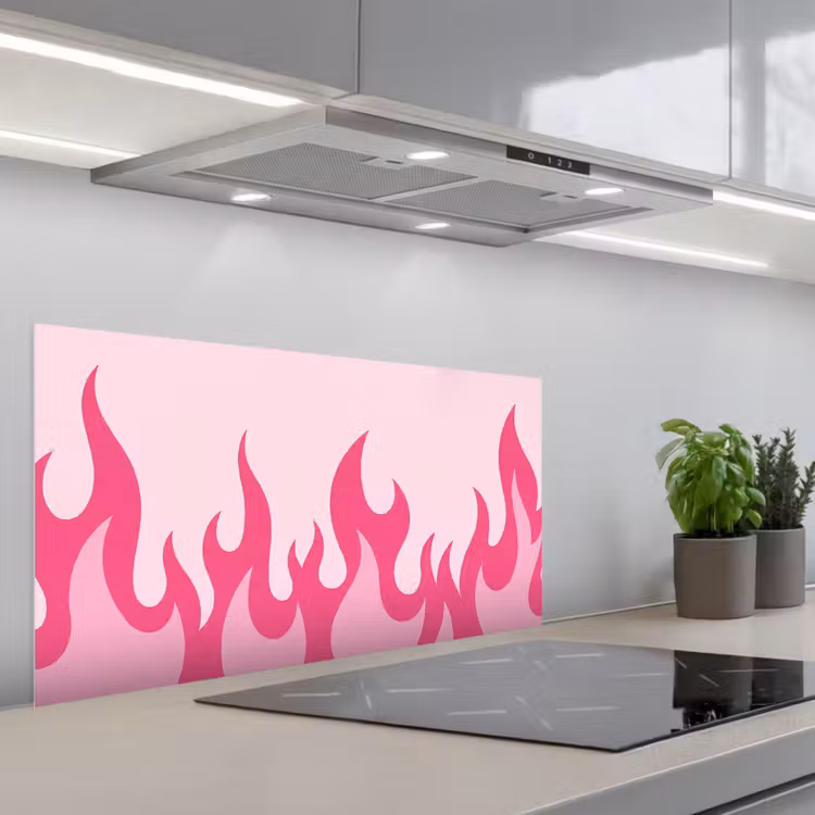 Vlammen - Patroon - Abstract - Modern - Roze keuken achterwand spatscherm middel -3d_schuin
